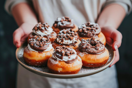 Artisanal Jewish Donuts with Chocolate and Creamの素材
