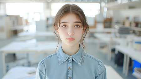 Confident woman in online marketing agency, smiling at cameraの素材