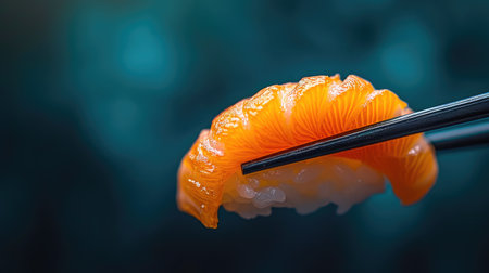 Luxurious Salmon Sashimi on Chopsticksの素材