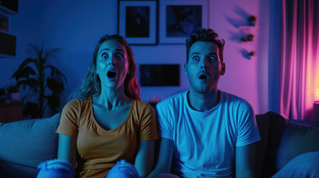 Enthralled Couple Captivated by Seriesの素材