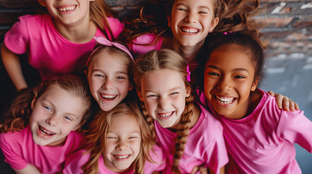 Happiness in Pink: Group of Joyful Girlsの素材
