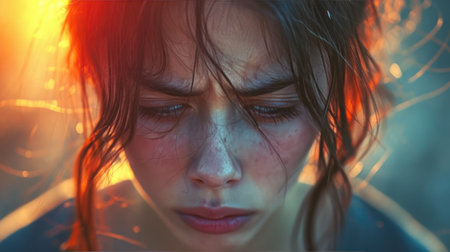 Emotional anguish in a solitary momentの素材