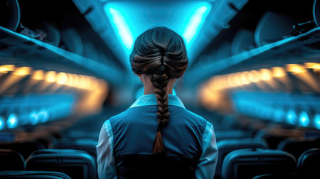 Cabin Crew in Silhouette: Busy Airplane Sceneの素材