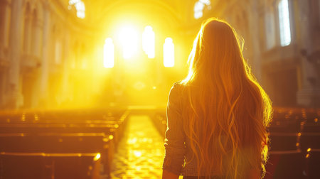 Divine Contemplation: Woman Seeking Peace in Worshipの素材