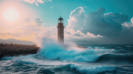 Majestic Lighthouse Battling Stormy Seasの素材