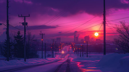 Purple Twilight Over City Streetsの素材
