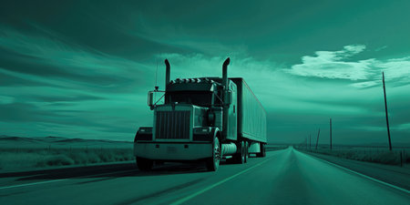 Rural Highway Journey: Big Rig in Motionの素材