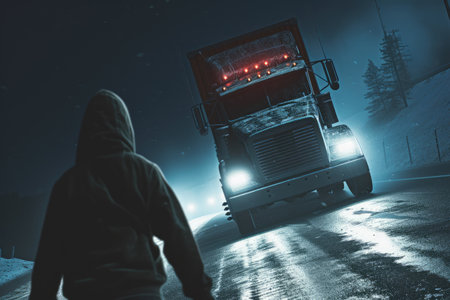 Escape Route: Teenager Races Truck Down Midnight Highwayの素材