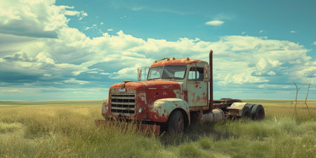 Vintage Pickup Truck on Rural Roadの素材