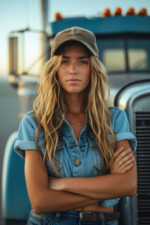 Strong Female Trucker and Her Powerful Truckの素材