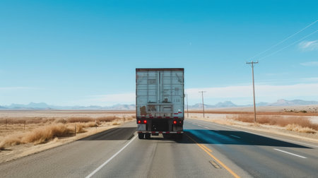 Lonely Journey: Cargo Truck on Deserted Highwayの素材