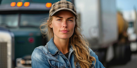 Empowered Female Trucker with Commercial Vehicleの素材