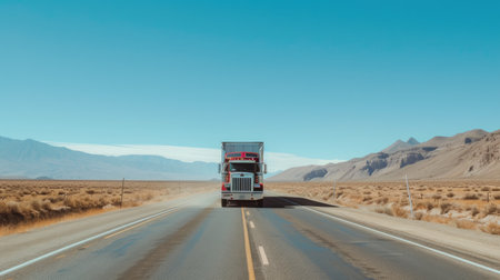 Endless Highway: Cargo Truck in Vast Landscapeの素材
