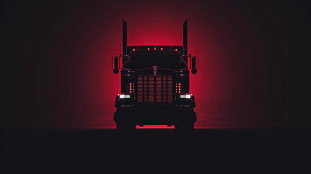 American Truck Silhouette on Black Backgroundの素材