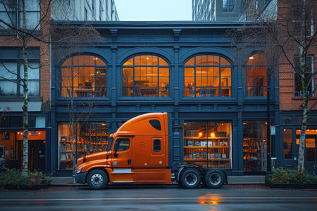 Downtown Office Building with Truck in Lotの素材
