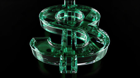 Green Money Icon on Dark Backgroundの素材