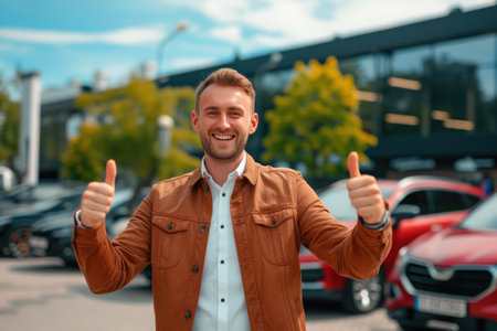 Man Celebrating His Latest Automotive Purchaseの素材