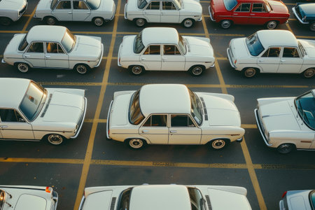 Urban Scene with Numerous White Carsの素材