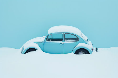 Car Buried in Snow on Blue Backgroundの素材