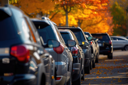 Urban Scene of Used Car Lot with Modern Vehiclesの素材