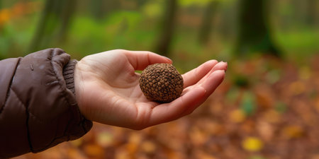 Close-up of Perigord Truffle in Handの素材