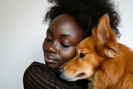 Tender Moment: Woman and Dog on White Backgroundの素材
