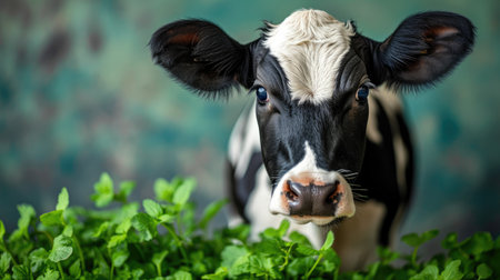 Idyllic Scene: Close-Up of a Dairy Cow in Verdant Meadowの素材