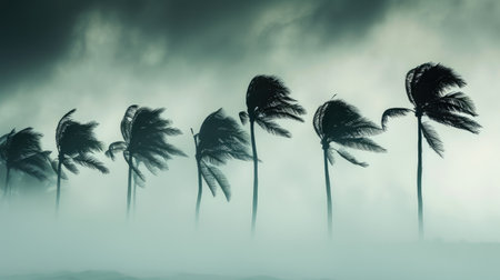 Nature's Fury: Palm Trees Battling a Tropical Tempestの素材