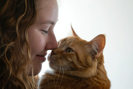 Portrait of Woman Gazing Affectionately at Her Feline Companionの素材