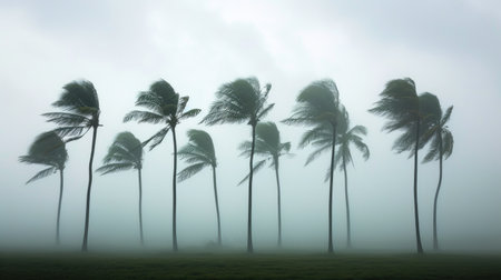 Wild Weather: Palm Trees Braving a Tropical Stormの素材