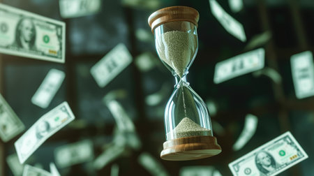 Economic Time: Hourglass Amid Floating Currencyの素材