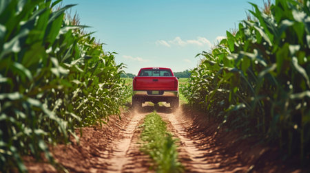 Modern Pickup in Cornfield Settingの素材