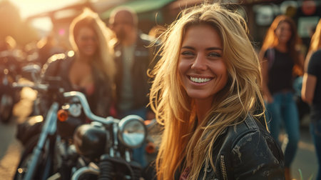 Camaraderie Among Bikers Outside Barの素材