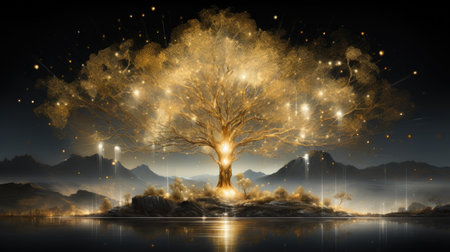 Midnight Mirage: Mountain Majesty with Firework Flairの素材