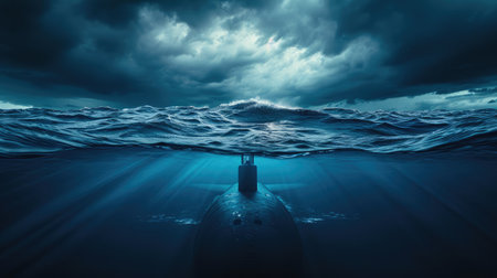 Underwater and Surface View of Submarineの素材