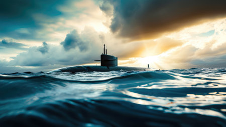 Naval Submarine at Water Surface Viewの素材