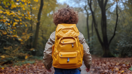 Young Explorer: Curly-haired Boy in Parkの素材