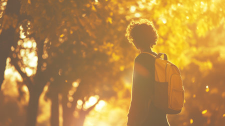 Park Pathways: Schoolboy's Autumn Journeyの素材