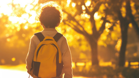 Autumn Serenity: Curly-haired Boy's Park Walkの素材