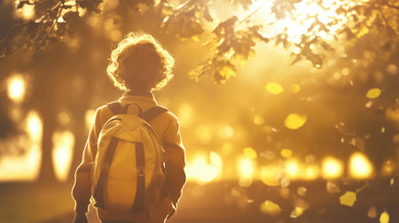 Youthful Journey: School Boy's Autumn Walkの素材