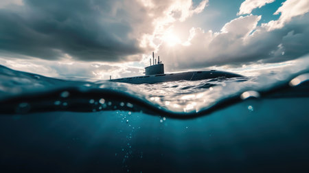 Submarine at Water's Edge Under Sunlightの素材