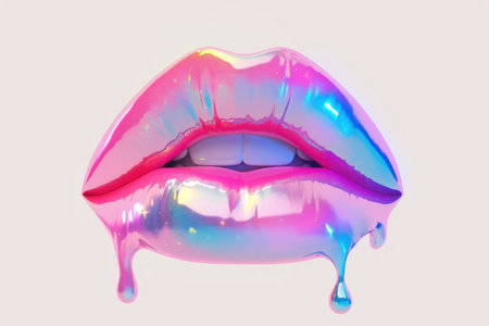 Futuristic Neon Lipstick with Metallic Glitter Dripの素材