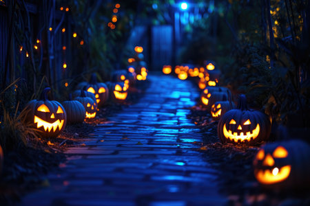 Spooky Pumpkin Walkway: Festive Halloween Decorの素材