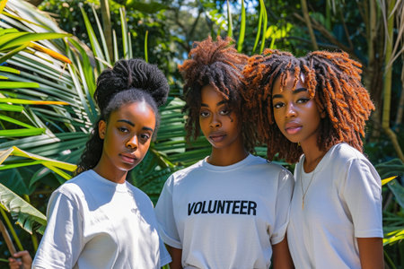 Community Service: Trio of Women Volunteers Clearing Trashの素材