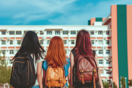 International School Building and Studentsの素材