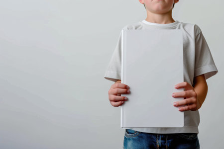 Boy Showing White Book for Advertisingの素材
