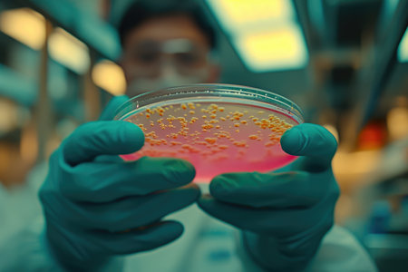 Biochemist Studying Bacterial Cultures in Laboratoryの素材