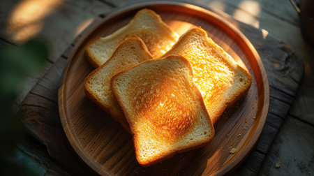 Gourmet Toast Presentation on Wooden Surfaceの素材