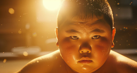Child Sumo Wrestler Performing in Center Stageの素材