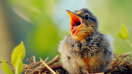 Baby Bird with Mouth Wide Openの素材
